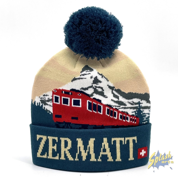 Wintermütze - Zermatt, Matterhorn und Zug, 3D farbig