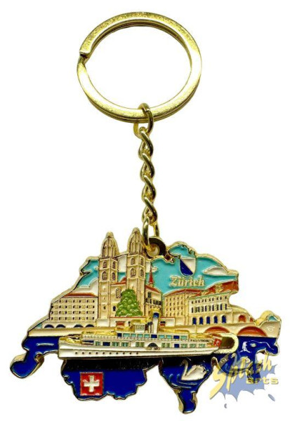 Schlüsselanhänger - Zürich mit Schiff, Metall, farbig