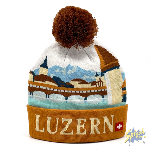 Wintermütze - Luzern, Kapellbrücke, 3D farbig
