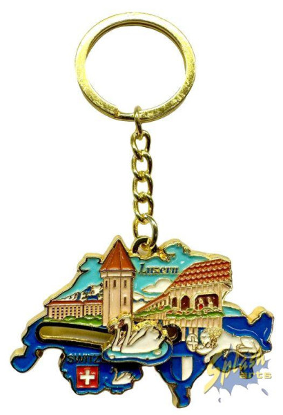 Schlüsselanhänger - Luzern mit Schwan, Metall, farbig