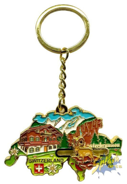 Schlüsselanhänger - Lauterbrunnen mit Steinbock, Metall, farbig