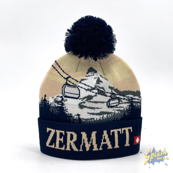 Wintermütze - Zermatt, Matterhorn und Gondel, 3D farbig