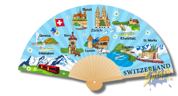 Hand fan - Switzerland, pictures cantons