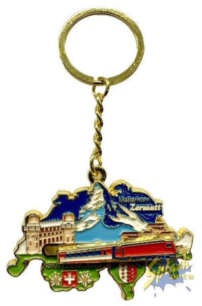 Schlüsselanhänger - Zermatt mit Zug, Metall, farbig