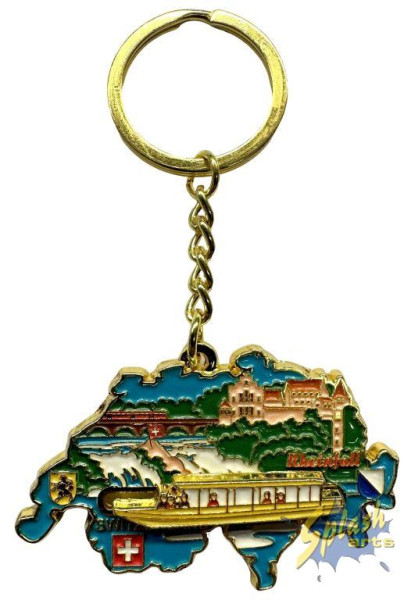 Schlüsselanhänger - Rheinfall mit Boot, Metall, farbig