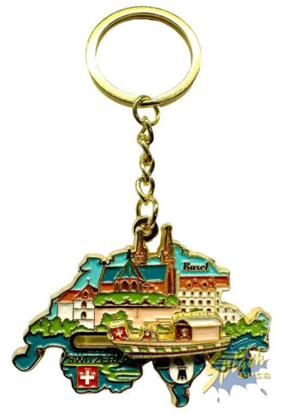 Schlüsselanhänger - Basel mit Boot, Metall, farbig