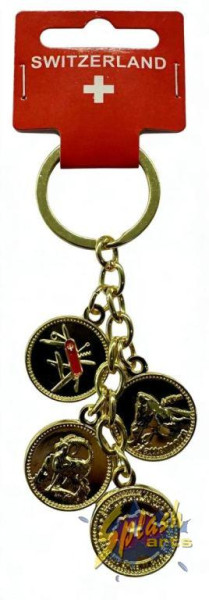 Keychain - 4 x Coins, Gold, Switzerland 1