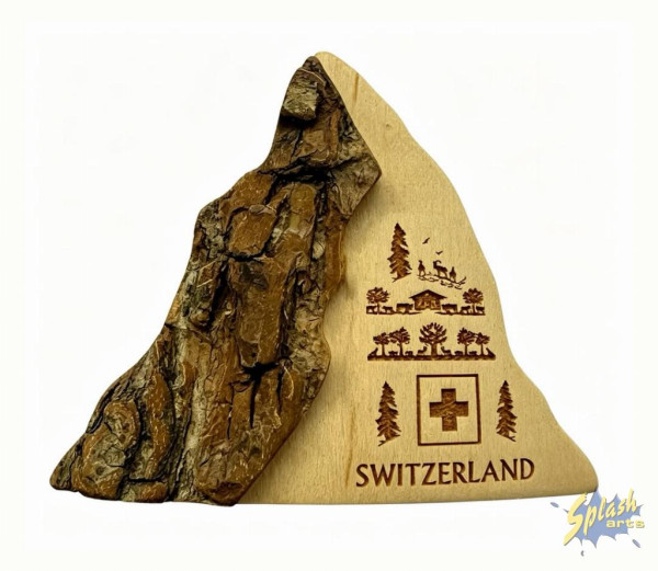 Holzmagnet - Matterhorn mit Holzrinde