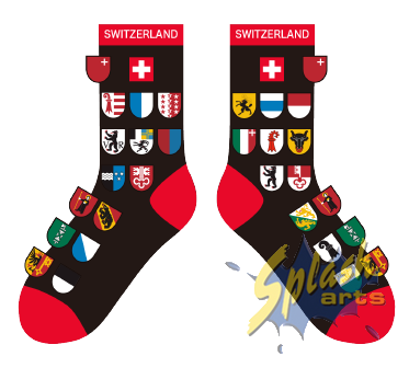 Chaussettes – Armoiries cantonales suisses noir/rouge (36–41)