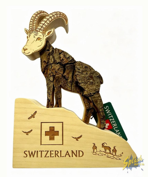 Wooden souvenir - Ibex on a mountain (M)